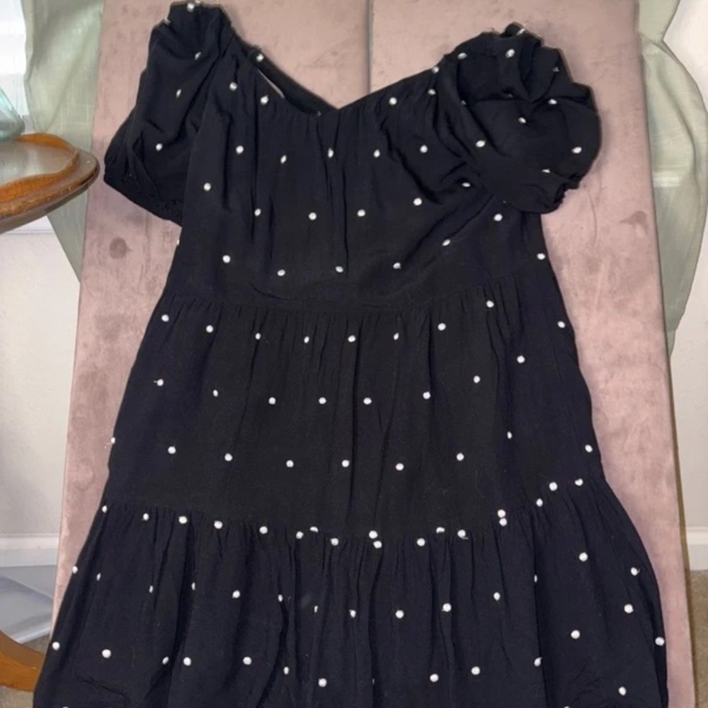 LOFT Black Midi Dress with White Polka Dot Print - Picture 4 of 5